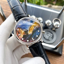 实物拍摄品牌：百达翡丽-PATEK PHILPPE 类型：[酷]男士腕表表壳：316精钢（做工优质）表带：进口小牛皮/原装针扣机芯：进口西铁城8215全自动机械机芯(走时稳定)材料：高级强化镀膜镜面尺寸：直径40mm 厚度12mm