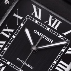 BV 出品-卡地亚SANTOS系列腕表技术特点：1⃣️镜面：蓝宝石玻璃表镜2⃣️表带：精钢表链、意大利牛皮表带或选装美洲鳄鱼带3⃣️表壳：精钢、ADLC碳镀层4⃣️表冠：精钢表冠、镶嵌蓝色多切面合          成尖晶石5⃣️表盘：白色、渐变蓝色、枪灰色、黑色四种搭配6⃣️尺寸：47.5X39.8X9.38MM7⃣️机芯：进口9019机
