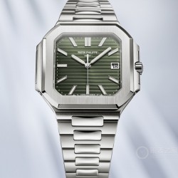 HBF Factory 百达翡丽重磅推出新系列CUBITUS 5821腕表这款Cubitus手链及表盘，既经典又时尚，优雅与高级感完美平衡。亮点特色：1️⃣机芯:搭载定制9015改Cal.26-330(日历窗对版) ，自动上链机芯。2️⃣钢带:316L定制级人体工程学表带，新扣款式。3️⃣表壳:尺寸45毫米厚度仅8.25mm，为表壳对角线长度(即10点位至4点位),因为表壳近似于方形，上下边的宽度会小于这一数值，所以视觉效果并不是很大