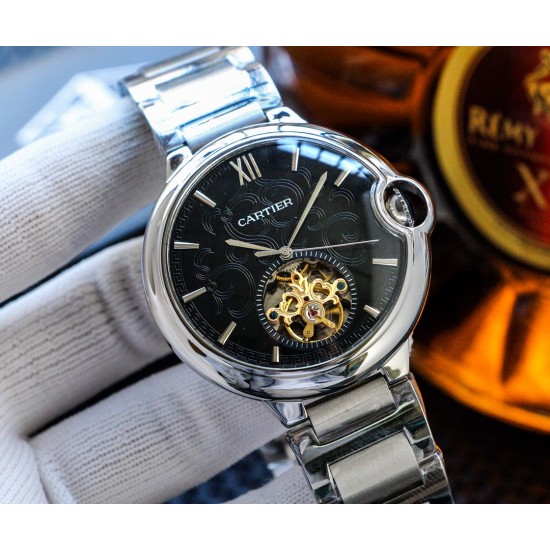 实物拍摄品牌:卡地亚-CARTIER 类型:男士腕表表壳:316精钢(做工上乘)表带:进口小牛皮/316精钢(两种可选)机芯:高级定制全自动机械机芯(走时稳定)材料:高级强化镀膜镜面尺寸:直径46mm,厚度14mm 实物拍摄品牌:卡地亚-CARTIER 类型:男士腕表表壳:316精钢(做工上乘)表带:进口小牛皮/316精钢(两种可选)机芯:高级定制全自动机械机芯(走时稳定)材料:高级强化镀膜镜面尺寸:直径46mm,厚度14mm