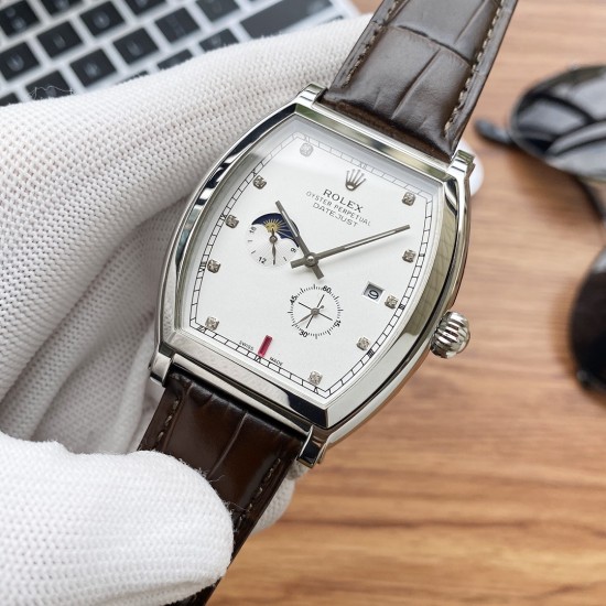 实物拍摄品牌：劳力士-ROLEX  类型：[酷]男士腕表表壳：316精钢（做工优质）表带：进口小牛皮/316精钢（两种可选）机芯：高级定制全自动机械机芯（走时稳定）玻璃：高级强化镀膜镜面尺寸：直径38*43mm，厚度12mm