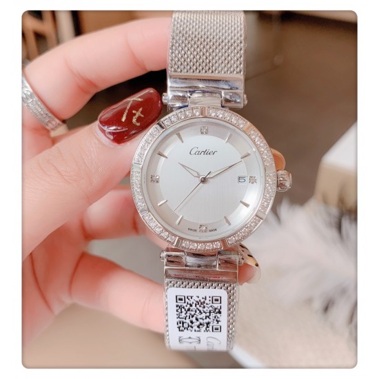 卡地亚-CARTIER腕表 个性2019新款女士手表潮流镶钻大表盘防水女表 ❤️简约三针3字位单日历设计,316精钢表壳,尺寸:35mm厚9mm 卡地亚-CARTIER腕表 个性2019新款女士手表潮流镶钻大表盘防水女表 ❤️简约三针3字位单日历设计,316精钢表壳,尺寸:35mm厚9mm