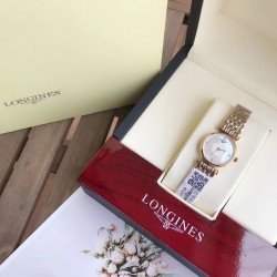 浪琴 Longines 超薄系列，小清新 简约大方，品质精湛，采用原装石英机芯，顶级316精钢表壳，散珠带精钢实钢材料、玫瑰金，间玫瑰金，黄金，间黄金4色可选。28mm