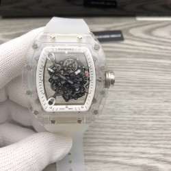 理查德 全新AET X RM055-RM035-02  透明水晶版本，限量款 颜值绝对的爆表水晶材料，游戏 德国工艺  所谓的付二代看过来了喂，米勒欧洲工厂代加工改装的  帮你省掉2000多万这里不贵然后就可以实现你带水晶出街的梦想，搭配进口稳定西铁城机械 独特个性全镂空无表盘设计！