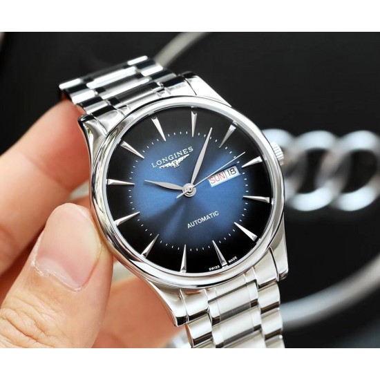 品牌： 浪琴-LONGINES  100米防水 类型：[酷]男士腕表表壳：316精钢（做工优质)表带：进口小牛皮/316精钢(两种可选)机芯：日本进口8215全自动机械机芯（走时稳定）玻璃：高级双卜蓝宝石镜面(防划花)尺寸：直径40mm，厚度12mm