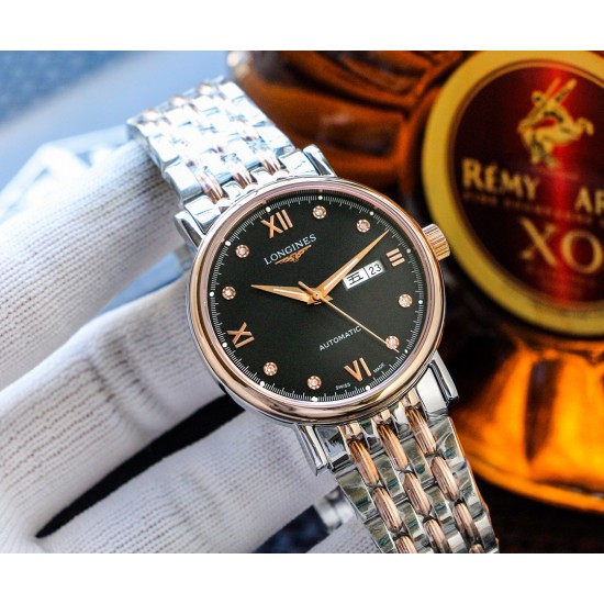 实物拍摄品牌：浪琴-LONGINES  类型：[酷]男士腕表表壳：316精钢（做工优质）表带：进口小牛皮/316精钢（两种可选）机芯：高级定制全自动机械机芯（走时稳定）玻璃：高级强化镀膜镜面尺寸：直径40mm，厚度12mm