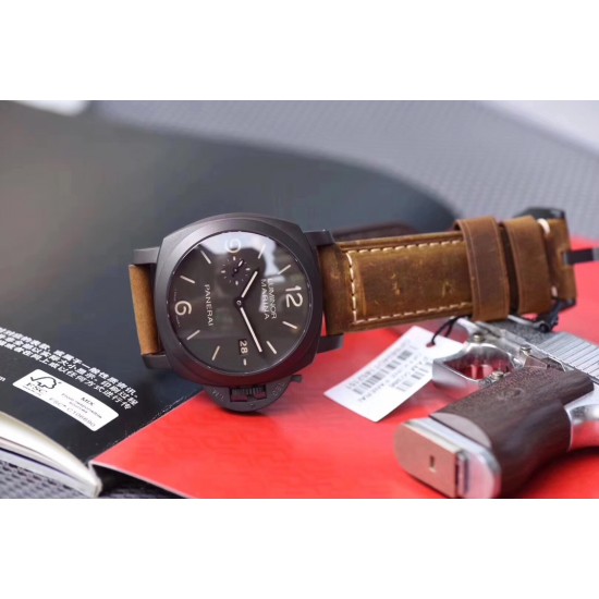 沛纳海 PAM359全身抛光316L精钢 三明治数字刻度面盘 超强夜光  44mm直径 搭配小牛皮 经典简约 百搭只选