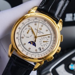 新款 百达翡丽 （实拍图）Patek   Philippe 贵族的艺术品！搭配进口9100多功能机芯（0返修）功能（24小时,星期，星辰，月份）进口316精钢！搭配意大利进口小牛皮！原装折叠扣！尺寸42mm。耐磨防刮蓝宝石玻璃！超强防水50米！简约而不简单！你永远无法拥有一块百达翡丽，你只是在替你的后代保管他.  (  慎重承诺 ： 产品实物光泽手感更佳精湛  字盘刻度栩栩如生  壳套工艺都是宗师级别轻身检验 加上新时代机器高技锻造  上手震撼尊贵非凡。你值得拥有！⚠️请认准独家品质