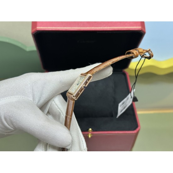 Dr 卡地亚金棕小坦克小号18K玫瑰金搭配进口美洲鳄鱼皮皮带
