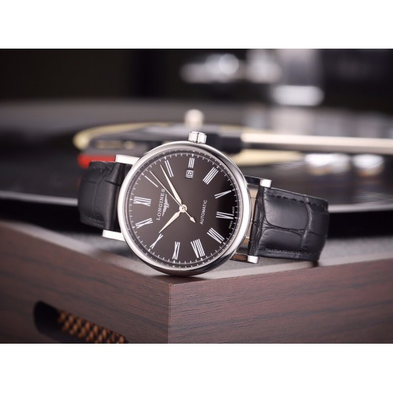浪琴--LONGINES经典复古，简约时尚全自动机械机芯316L精钢表壳矿物强化玻璃镜面尺寸：直径39mm 厚度13mm