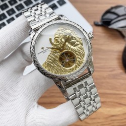 实物拍摄江诗丹顿-Vacheron Constanti阁楼工匠独一无二版 森林狮子王—生猛袭来 ！再创火爆奇迹！全新陀飞轮运转一目了然 机械夹板机芯 实为天赋之作！【机芯】全自动机械机芯【表带】进口小牛皮带/316精钢钢带【表扣】原装自动按扣 【镜面】高硬度矿物质水晶玻璃  【直径】直径：44mm15mm
