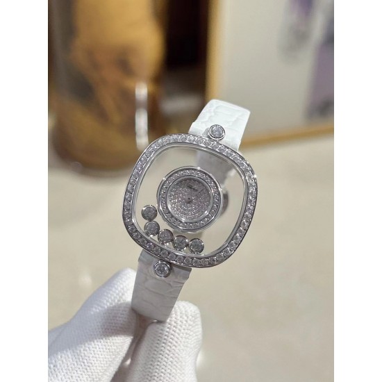 品牌：Chopard-萧邦最新款方形Happy Diamonds❤️瑞士原厂石英机芯 五颗快乐钻石在表盘自由流动  电镀18k金好货不等人哦～[机智]