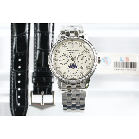 年末巨献“pp时尚新款 PATEK PHILIPPE【新年巨献 最高版本】百达翡丽超级复杂多功能系列(5721P-002)ZF厂高品质钢带款变运动系列原装9100升级版机芯。所有功能同正品(3字位月份显示 6字位24小时显示 9字位24小时和日月星辰显示),和原装一样的带水平压纹工艺,带荧光刻度 ,41mm直径。316L精钢镀金,原装进口蓝宝石水晶镜面。5721和5721P款的外钻为施华洛世奇钻,通透闪亮,气质非凡。在目前技术范畴内尽可能接近原装,此款腕表让您驾驭所有场合。 年末巨献“pp时尚新款 PATEK PHILIPPE【新年巨献 最高版本】百达翡丽超级复杂多功能系列(5721P-002)ZF厂高品质钢带款变运动系列原装9100升级版机芯。所有功能同正品(3字位月份显示 6字位24小时显示 9字位24小时和日月星辰显示),和原装一样的带水平压纹工艺,带荧光刻度 ,41mm直径。316L精钢镀金,原装进口蓝宝石水晶镜面。5721和5721P款的外钻为施华洛世奇钻,通透闪亮,气质非凡。在目前技术范畴内尽可能接近原装,此款腕表让您驾驭所有场合。