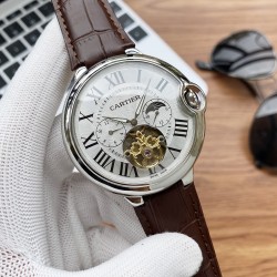 实物拍摄品牌：卡地亚-CARTIER   类型：男士腕表表壳：316精钢（做工上乘）表带：进口小牛皮/316精钢(两种可选)机芯：高级定制全自动机械机芯（走时稳定）材料：高级强化镀膜镜面尺寸：直径45mm，厚度13mm