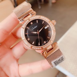 卡地亚-CARTIER腕表 个性2019新款女士手表潮流镶钻大表盘防水女表 ❤️简约三针3字位单日历设计，316精钢表壳，尺寸：35mm厚9mm