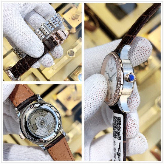 实物拍摄品牌：浪琴-LONGINES  开创者系列 原装开模 搭载高品质6T51机芯 无论是尺寸厚度，还是表壳斜角细节均升级达到与原装一致  请认准细节图!!类型：[酷]女士腕表表壳：316精钢（做工优质）表带：进口小牛皮/316精钢（两种可选）机芯：进口西铁城6T51全自动机械机芯（走时稳定）玻璃：高级蓝宝石镜面(防划花)尺寸：直径30mm，厚度11mm