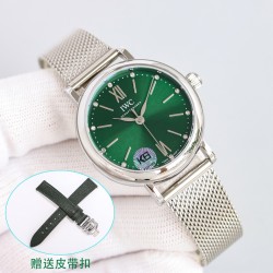 赠送表带「TW.Factory」新品推出IWC万国表柏涛菲诺自动腕表34mm系列1 壳套尺寸34mm/9.5mm采用316精钢材质打磨，每个壳套全程CNC处理所有细节达到完美2 采用日本9015机芯，经过本厂严格把控 调试 达到零返修稳定性3 采用瑞士蓝宝石镜面 通透明亮4 字面采用简洁的条丁罗马钻设计呈现出精致典雅之感优雅大方之作，达到1:15:表带搭配意大利小牛皮皮质柔软细腻:有五种颜色可选(绿色，蓝色，粉色，深棕，冰蓝)TW品质