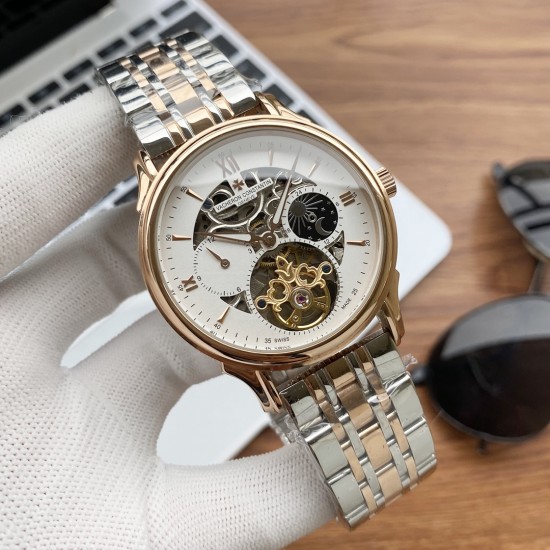 实物拍摄品牌：江诗丹顿 -Vacheron Constantin类型：[酷]男士腕表表壳：316精钢（做工优质）表带：进口真牛皮/316精钢（两种可选）机芯：高级定制全自动机械机芯（走时稳定）玻璃：高级强化镀膜镜面尺寸：直径41mm，厚度12.5mm