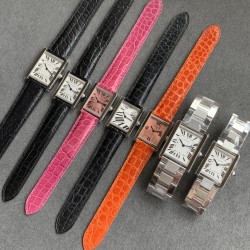 K11厂出品！升级V2版[强][强][强]顶级完美复刻的卡地亚TANK 坦克系列，[闪电]精钢版[闪电]有小号2431,中号2734,两个尺寸，顶级完美复刻，细节打磨，指针颜色，把头弧度，原厂鳄鱼皮带，底盖编码，均与正品一致！配贴码，一表一码！十种颜色表带！