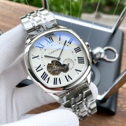 实物拍摄品牌：卡地亚-CARTIER   类型：男士腕表表壳：316精钢（做工上乘）表带：进口小牛皮/316精钢(两种可选)机芯：高级定制全自动机械机芯（走时稳定）材料：高级强化镀膜镜面尺寸：直径42mm，厚度13mm