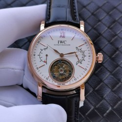 新品IWC万国自动陀飞轮原厂尺寸43mm*12.5mm，采用高透光蓝宝玻璃进口小牛皮动能显示最高7天，24小时显示商务休闲两不误，成功人士标配