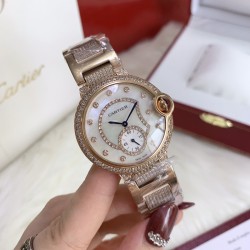卡地亚-CARTIER新面满钻女士腕表   进口石英机芯  316L精钢表壳  矿物质超强玻璃镜面  直径36mm厚10mm该款腕表备受女性喜爱，在不同的场合映耀着她们各自的独特个性与迷人风华