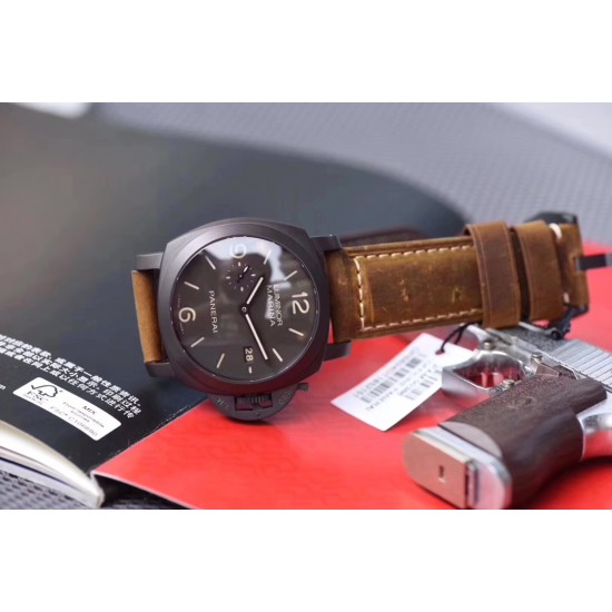 ི 沛纳海 PAM359全身抛光316L精钢 三明治数字刻度面盘 超强夜光  44mm直径 搭配小牛皮 经典简约 百搭只选