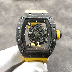 RICHARD MILLE 理查德米勒 RM35-02 客户定制的柠檬黄胶带！齿轮配件堆砌而成的镂空立体表盘 蓝宝石镜面 碳纤维表壳 进口精工自动机械机芯 橡胶表带 蝴蝶扣 KV厂，出货实拍