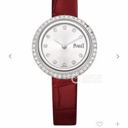 实拍 伯爵-PIAGET 女士腕表 瑞士石英机芯 316L精钢表壳 真牛皮表带 尺寸34*8mm 蓝宝石玻璃镜面 简约的设计,大胆而多彩的配色,以及旋转表圈是伯爵品牌 Possession腕表的特质所在。通过品牌制表师们天马星空的创意,将各个亮色的表带与贵金属、钻石、精钢材质相融,通过圆形盘面的演绎,令全新的 Possession腕表越发闪耀夺目,给人眼前一亮之感