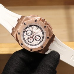 随机送迷彩橡胶带一副品牌：爱彼 Audemars Piguet系列：皇家橡树离岸型限量多功能机械腕表尺寸：44MM13MM机芯：复刻原装3126全自动机械机芯镜面：反炫光处理蓝宝石水晶玻璃材料：进口316精钢鑫表壳表带:   进口橡胶表带表扣:   原装针扣(H厂出品，市场最高版本，超高品质，超A做工，非市场普通货，硬汉必备神器)