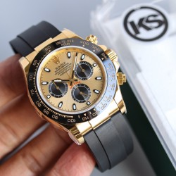 顶级做工KS出品：劳力士 恒动宇宙计时型迪通拿 【尺寸】40MM【表镜】抗刮损蓝水晶玻璃  防反光凸透式放大日历窗【表壳】上链表冠，旋入式三扣锁三重防水系统【机芯】采用7750机芯，高效精准稳定【表带】腕表搭配折叠式表扣，且表扣具有微调装置，可以调到非常的贴合手腕 折叠扣 超强夜光 防水大于100米
