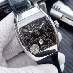K厂出品:法兰克穆勒V45 SC DT系列54*42mm 全自动日本机械机芯 蓝光镀膜玻璃 超强夜光，日历窗放大镜，意大利牛皮表带底部橡胶，可搭配美洲鳄鱼皮纹，316精钢敖表壳，折叠原装扣 糅合商务设计风格 中间完美弧线夹层设计！！！