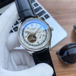实物拍摄品牌：浪琴-LONGINES 类型：[酷]男士腕表表壳：316精钢（做工优质）表带：进口小牛皮/316精钢（两种可选）机芯：高级定制全自动机械机芯（走时稳定）玻璃：高级强化镀膜镜面尺寸：直径40mm，厚度12mm