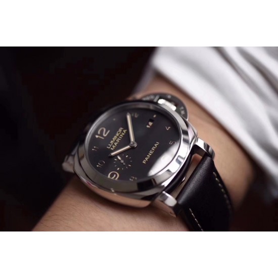 沛纳海 PAM359全身抛光316L精钢 三明治数字刻度面盘 超强夜光  44mm直径 搭配小牛皮 经典简约 百搭只选