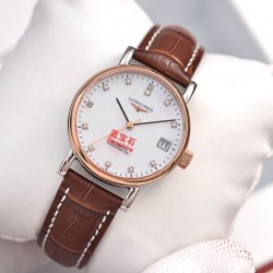 浪琴-Longines博雅系列女表，简约时尚 商务休闲最佳搭档。天然贝母面，国产天津机械/进口西铁城机械，精钢壳套，蓝宝石镜面。直径33mm  厚度11mm