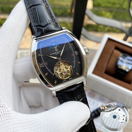 江诗丹顿 Vacheron Constantin 酒桶型男士腕表,大飞轮搭载月相设计,尊贵大气,绅士风范,卓越品质,热卖全城。采用全自动机械机芯,顶级316精钢表壳,进口小牛皮表带,矿物质超强镜面,尺寸43*13 江诗丹顿 Vacheron Constantin 酒桶型男士腕表,大飞轮搭载月相设计,尊贵大气,绅士风范,卓越品质,热卖全城。采用全自动机械机芯,顶级316精钢表壳,进口小牛皮表带,矿物质超强镜面,尺寸43*13