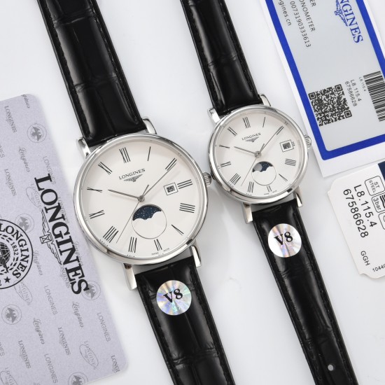 2024年【最新品】七夕节最佳礼品Longines浪琴官方博雅系列情侣腕表 见证爱奇迹时刻时尚潮流男女腕表。采用进口日本机芯。采用进口头层牛皮表带。表壳采用三件套官方一致工艺。腕表尺寸：男39mm女30mm质量杠杠欢迎转发
