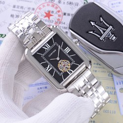 卡地亚 Cartier  精品男士腕表，独家二针飞轮设计，技艺精湛，独具匠心，尊贵大气，绅士风范。采用全自动机械机芯，顶级316精钢表壳表带，矿物质超强镜面，尺寸40*12