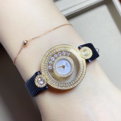 实拍 萧邦 Chopard 小圆双包双排钻 Happy Stort 珠表 内、外蓝宝石水晶玻璃 微型按调EAT瑞士机芯 密爪包镶钻！新潮珍珠贝母表盘刻度 款型特色鲜明。表壳尺寸约:28mm