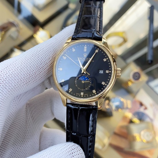 实物拍摄品牌：劳力士-ROLEX  类型：[酷]男士腕表表壳：316精钢（做工优质）表带：进口小牛皮/316精钢机芯：全自动高级机械机芯（走时稳定）玻璃：高级强化镀膜镜面尺寸：直径40mm，厚度12mm