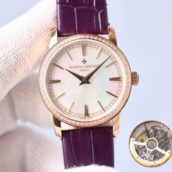 新款！江诗丹顿传袭超薄系列-Vacheron Constantin专为女神打造的，奢华时尚，采用进口316钢表壳，搭配原装进口9015机芯（0返修），天然蓝宝石玻璃镜面，直径33mm，超薄工艺7.8mm，超强防水30米，竹节纹进口小牛皮表带