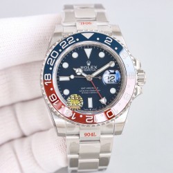 ROLEX 劳力士 GMT格林尼治 采用专柜机芯3285一体机芯蓝游丝和原版同样通过调试时针快跳调整日历的功能瞬跳，和原版一样的GMT双时区表针在底部时针上面的第二层，由下到上的顺序为：时针-双时区针-分钟-秒钟。[666][666]本次可乐/国米圈可以说是95%以上的相似度/在各个角度均有这个95%水准。后续有详细颜色对比。本次圈口为独立开发，区别于市面上的任何版本。[强]表盘/指针/玻璃/表壳就不再一一赘述，原装一比一开模制作，保持大厂工艺水准。