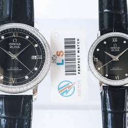 LS精品 经典欧米茄蝶飞情侣腕表新款搭载9015进口自动机械机芯，蓝宝石玻璃镜面，316L精钢 壳套，意大利进口小牛皮，尺寸：男 40mm/9.3mm   女 30mm/9.3mm