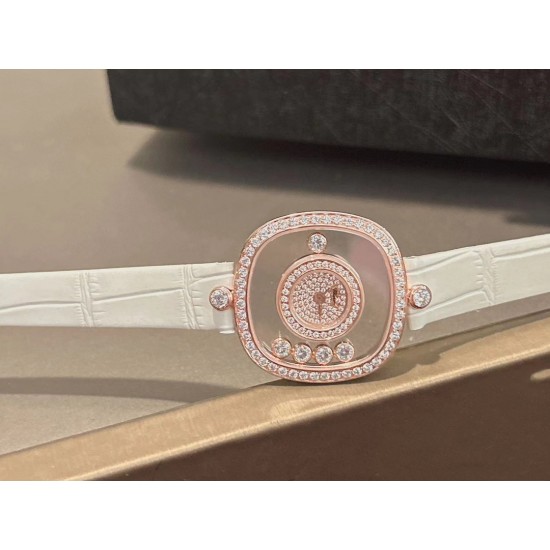 品牌：Chopard-萧邦最新款方形Happy Diamonds❤️瑞士原厂石英机芯 五颗快乐钻石在表盘自由流动  电镀18k金好货不等人哦～[机智]