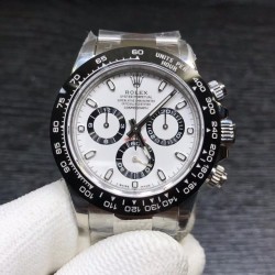 “熊猫眼”ROLEX 劳力士 迪通拿 腕表 116500LN-78590白盘 白色表盘功能盘镶黑色圈 ，旋入式表冠及按钮  ，精钢三排粒表带 ，中间抛光 ，两侧拉丝 ，折叠保险表扣  直径40mm ！