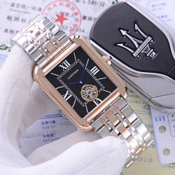 卡地亚 Cartier  精品男士腕表，独家二针飞轮设计，技艺精湛，独具匠心，尊贵大气，绅士风范。采用全自动机械机芯，顶级316精钢表壳表带，矿物质超强镜面，尺寸40*12