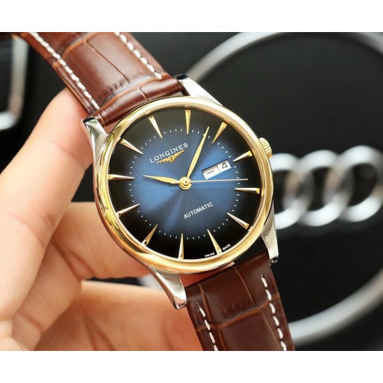 品牌： 浪琴-LONGINES  100米防水 类型：[酷]男士腕表表壳：316精钢（做工优质)表带：进口小牛皮/316精钢(两种可选)机芯：日本进口8215全自动机械机芯（走时稳定）玻璃：高级双卜蓝宝石镜面(防划花)尺寸：直径40mm，厚度12mm