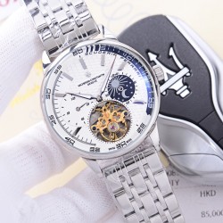 品牌：江诗丹顿 -Vacheron Constantin  类型：[酷]男士夜光腕表表壳：316精钢（做工优质）表带：进口真牛皮/316精钢（两种可选）机芯：高级定制全自动星辰月相驼飞轮机械机芯（走时稳定）玻璃：高级强化镀膜镜面尺寸：直径41mm，厚度13mm。