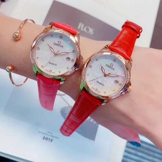 欧米加OMEGA 女士腕表   进口石英机芯  316L精钢表壳  直径34mm厚8m
