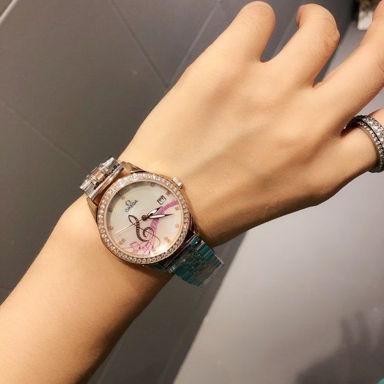 欧米加OMEGA女士腕表 进口石英机芯 316L精钢表壳 直径34mm厚8mm
